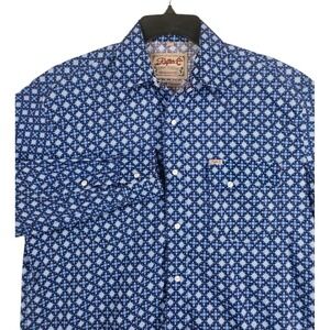 Rafter C Shirt Pearl Snap Mens M Blue Geometric Mandela AOP ProFlex45 Western LS
